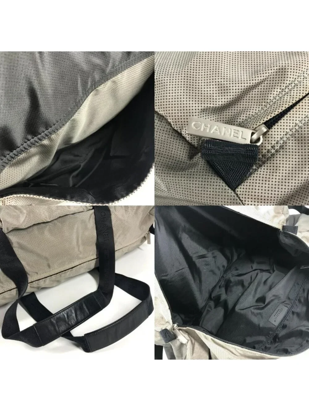 Chanel Boston Bag Logo Nylon Gray